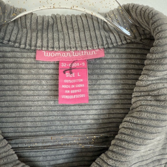 Corduroy Jacket Womens Sz L Pleated Button Up Long Sleeve Gray - Picture 3 of 6